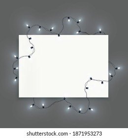 Retro oster template with decorative shiny led lights garland and blank place for message, vector illustration