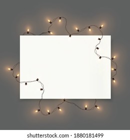 Retro oster template with decorative shiny led lights garland and blank place for message, vector illustration