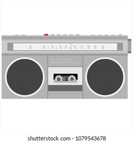 Retro outdated portable stereo boombox radio cassette recorder from 80s . 