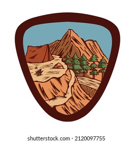 retro outdoor forest mountain pine tree nature vintage style hand drawn for t-shirts