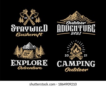 Retro outdoor label emblems on dark background. vintage design