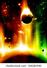 A retro outer space background with planets, sky and stars. Layered.