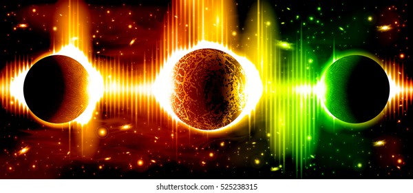 A retro outer space background with planets, sky and stars. Layered.