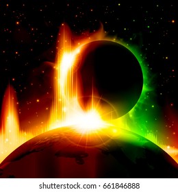 A retro outer space background with planets, sky and stars. Layered.