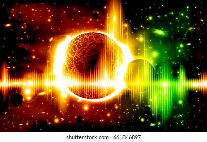 A retro outer space background with planets, sky and stars. Layered.