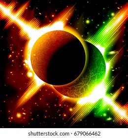 A retro outer space background with planets, sky and stars. Layered.