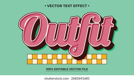Efecto de texto de traje retro con sombra y patrón a cuadros sobre fondo verde