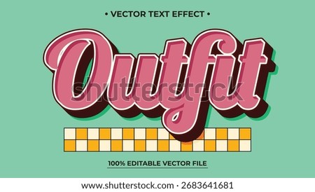 Retro Outfit Text Effect with Shadow and Checkered Pattern on Green Background