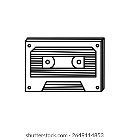 Retro outline of an audio cassette tape, perfect for nostalgic, music, or 80s 90s throwback themes.