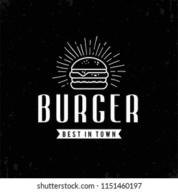 Dibujo de Burger de contorno retro. Diseño del logo de comida rápida.