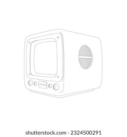 Retro outline Vector Television, TV vector Illustration. Vector hand drawn of the square TV.