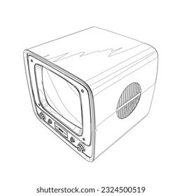 Retro outline Vector Television, TV vector Illustration. Vector hand drawn of the square TV.