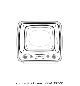 Retro outline Vector Television, TV vector Illustration. Vector hand drawn of the square TV.