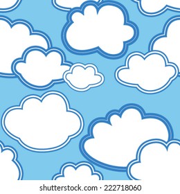 retro outlined cloud seamless pattern