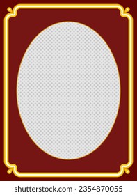 Retro oval empty photo frame. Vector vintage vertical photographic portrait picture framing with a beautiful border