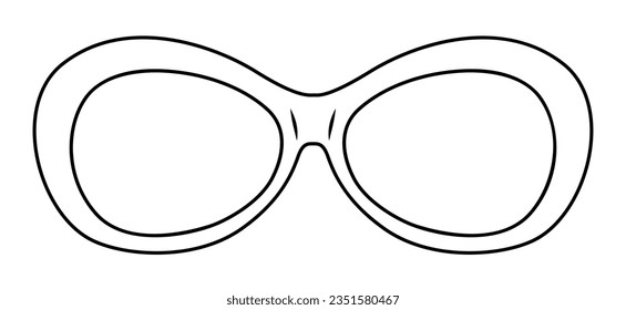 Retro Oval frame glasses fashion accessory illustration. Sunglass front view for Men, women, unisex silhouette style, flat rim spectacles eyeglasses with lens sketch style outline isolated on white