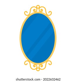 Retro oval mirror icon. Mirror frame decoration antique ornament vector old icon
