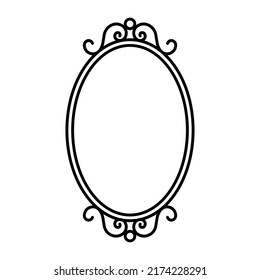Retro oval mirror line icon. Mirror frame decoration antique ornament vector old icon