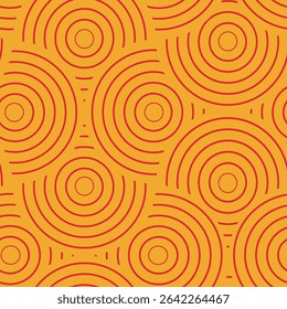 Círculos superpuestos retro en estilo de contorno sin patrón sobre fondo naranja. Para el Fondo de pantalla, la decoración del hogar y la tela 