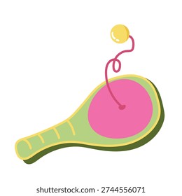Retro paddle ball game with pink rubber ball and green wooden handle