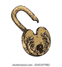 retro padlock vintage mão desenhada. colecionável velho, rústico, ornado histórico padlock vintage vetor esboço. ilustração de cor isolada