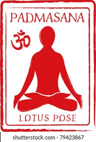 Retro Padmasana Yoga Lotus Pose in Passport Stamp Style Vector Illustration