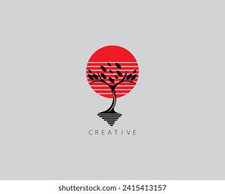 Retro palm sunset labels. Exotic tropical logo design.