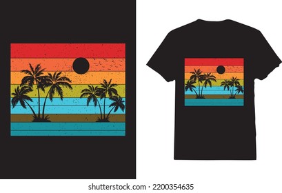 Retro Palm Tree Summer Vacation T-Shirt Design For Man