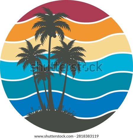 Retro Palm Tree Sunburst Vector Design Vintage Tropical Beach Graphic Illustration