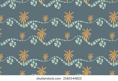 Retro palm trees and geometric floral pattern Vintage-inspired  beachy and cool design for stylish projects 
