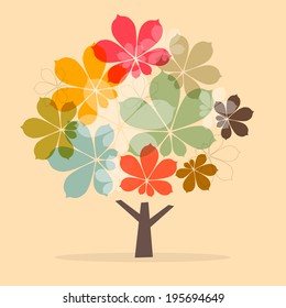 Retro Paper Abstract Chestnut Tree Vector Illustration