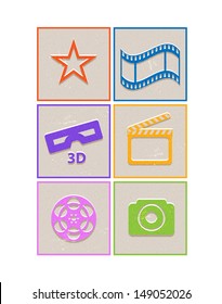 Retro paper cinema icons