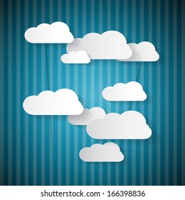Retro Paper Clouds on Blue Cardboard Sky