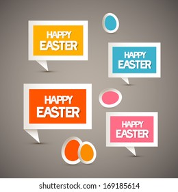 Retro Paper Tags with Happy Easter Title and Eggs