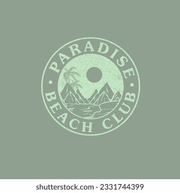 retro Paradise Beach Club typography  postage stamp badge vector t shirt design