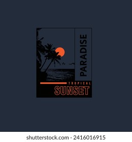 retro Paradise Tropical sunset summer beach poster design