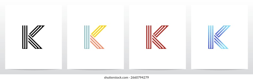  Líneas paralelas retro Letra Alfabeto inicial Logo Diseño K