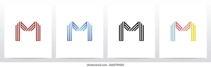  Líneas paralelas retro Letra Letra Alfabeto inicial Logotipo Diseño M