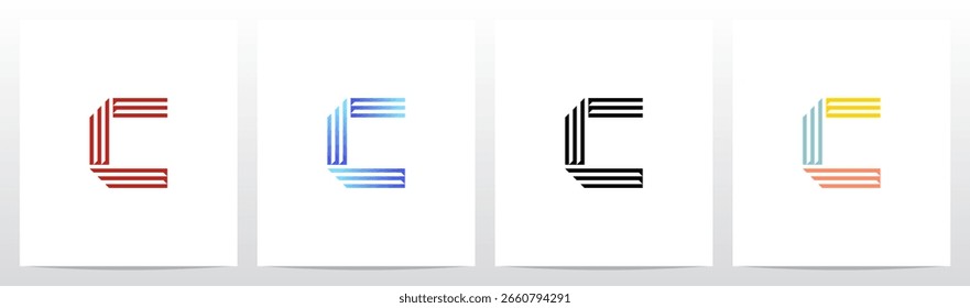  Líneas paralelas retro Letra Alfabeto inicial Diseño de logotipos C