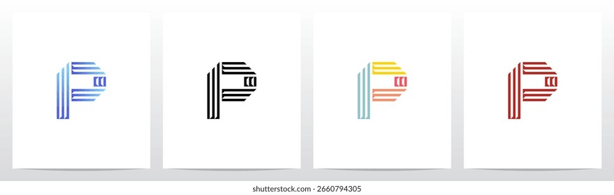  Retro Parallel Lines Letter Initial Alphabet Logo Design P