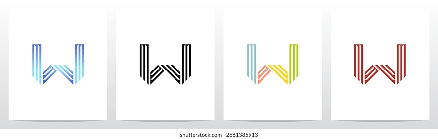 Retro Parallel Lines Letra Alfabeto Inicial Logo Design W
