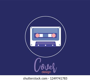 Retro party 80's banner, cover or invitation card with cassete tape. Old style vector poster