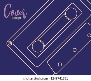 Retro party 80's banner, cover or invitation card with cassete tape. Old style vector poster