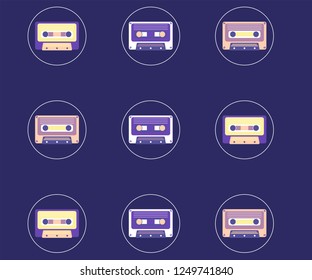Retro party 80's banner, cover or invitation card with cassete tape. Old style vector poster