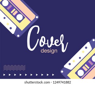 Retro party 80's banner, cover or invitation card with cassete tape. Old style vector poster