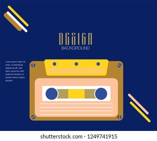 Retro party 80's banner, cover or invitation card with cassete tape. Old style vector poster