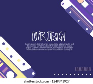 Retro party 80's banner, cover or invitation card with cassete tape. Old style vector poster