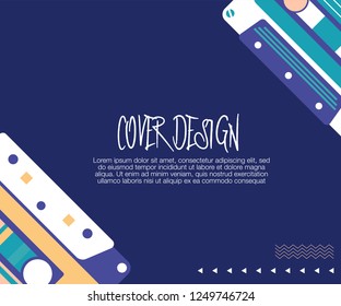 Retro party 80's banner, cover or invitation card with cassete tape. Old style vector poster