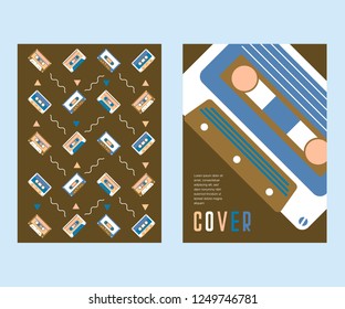 Retro party 80's banner, cover or invitation card with cassete tape. Old style vector poster