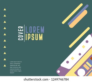 Retro party 80's banner, cover or invitation card with cassete tape. Old style vector poster